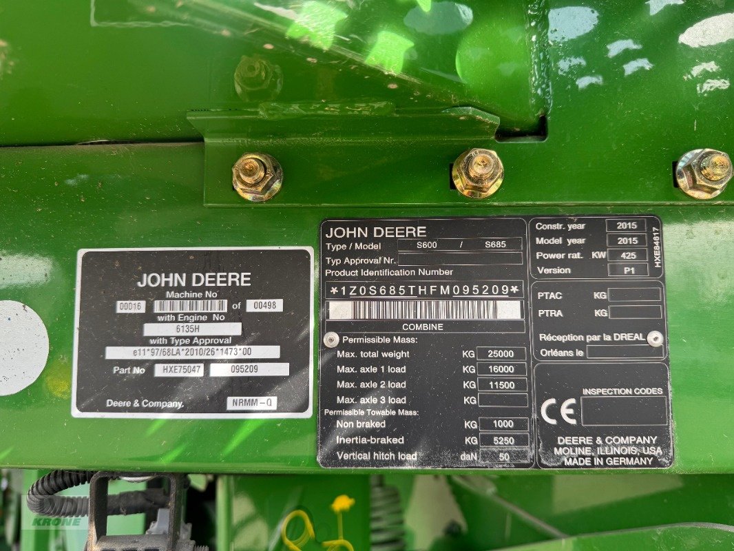 Mähdrescher za tip John Deere S685i, Gebrauchtmaschine u Barsinghausen OT Groß Munzel (Slika 11)