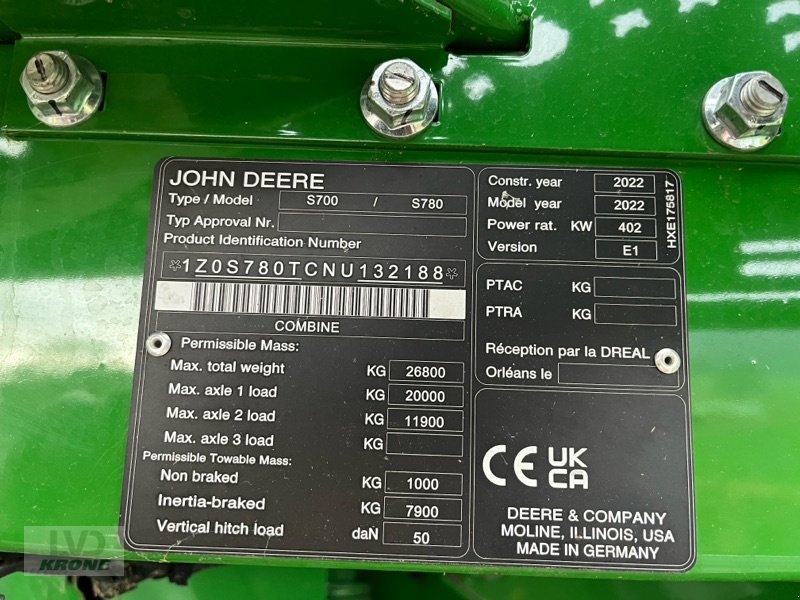 Mähdrescher Türe ait John Deere S780, Gebrauchtmaschine içinde Barsinghausen OT Groß Munzel (resim 18)
