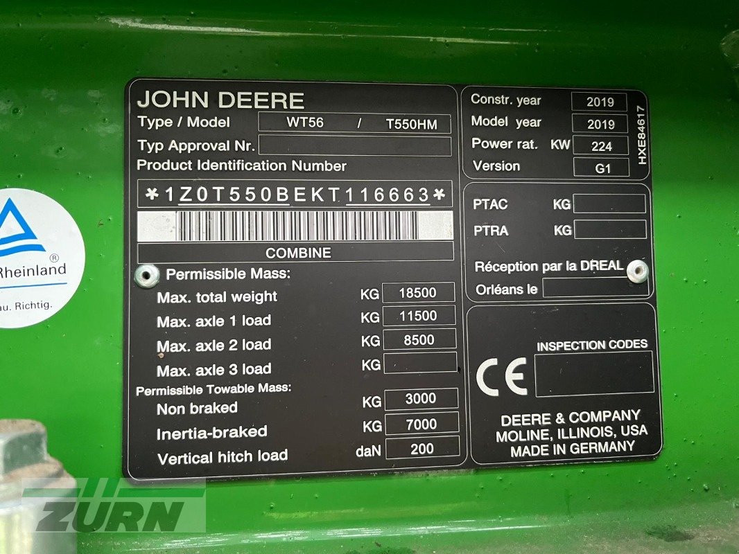 Mähdrescher des Typs John Deere T550 HM (MY19), Gebrauchtmaschine in Kanzach (Bild 24)