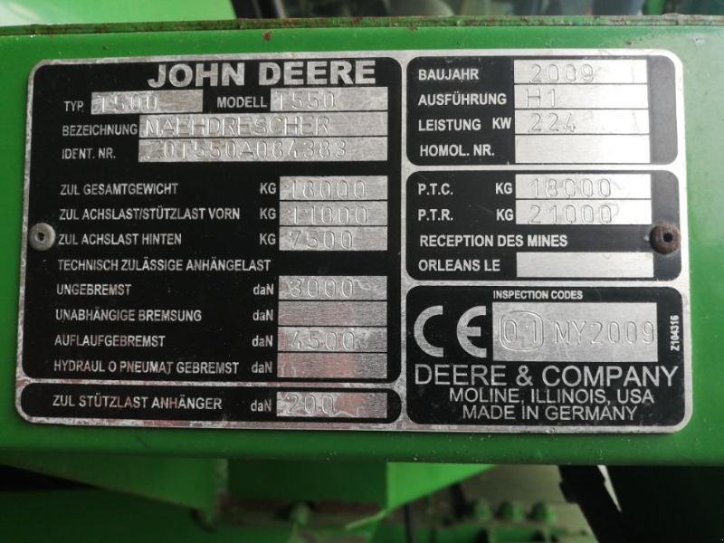 Mähdrescher typu John Deere T550, Gebrauchtmaschine w ANTIGNY (Zdjęcie 6)