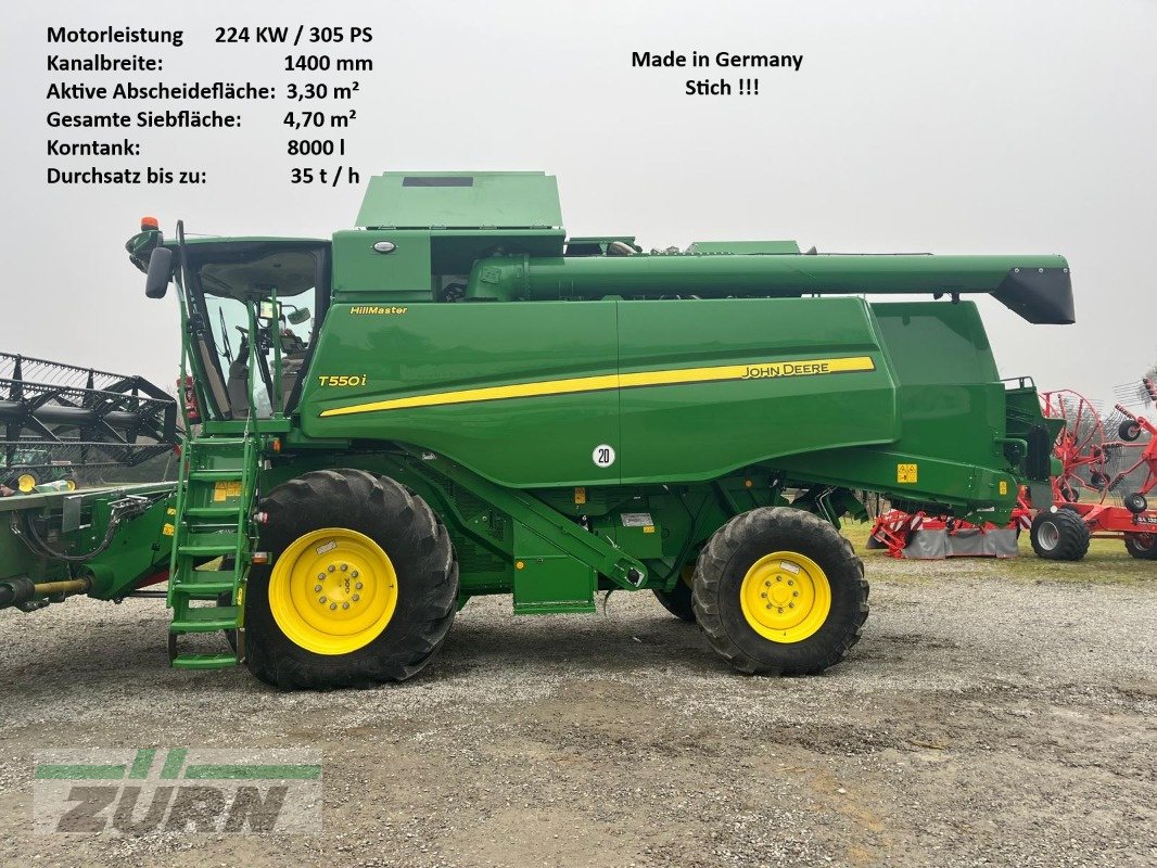 Mähdrescher des Typs John Deere T550i HILLMASTER mit SW 618 und SSW Zürn, Gebrauchtmaschine in Kanzach (Bild 1)