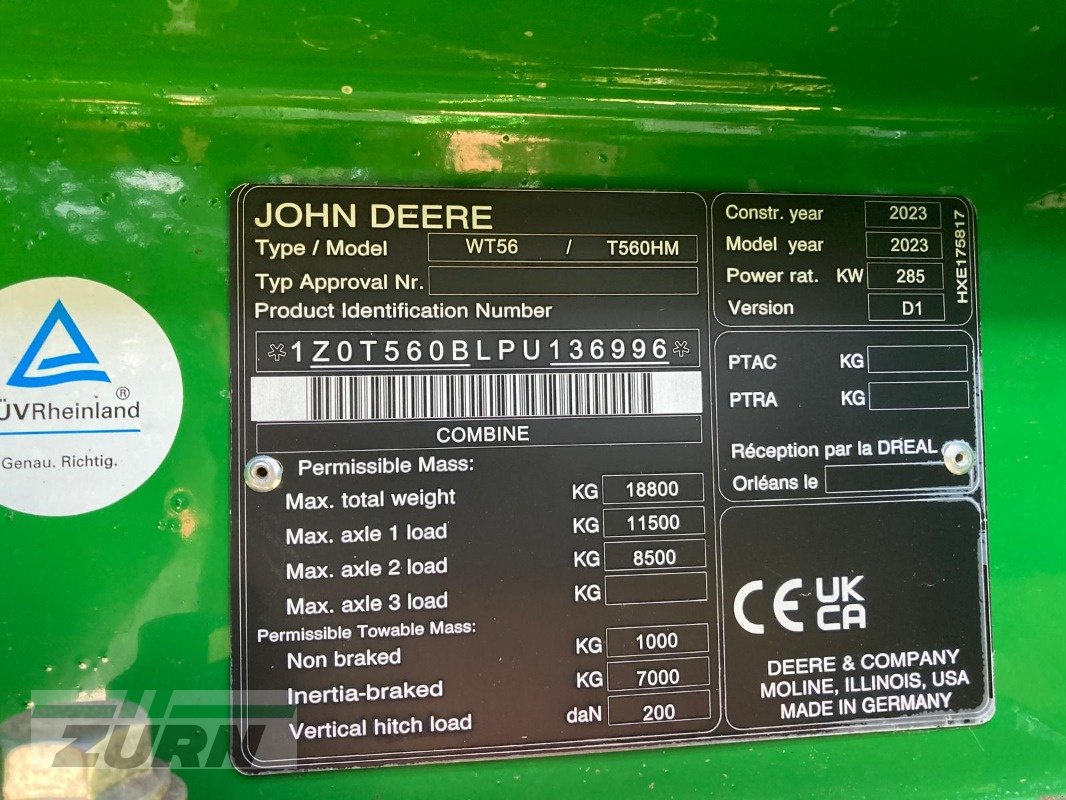 Mähdrescher typu John Deere T560 HM, Gebrauchtmaschine v Inneringen (Obrázek 12)