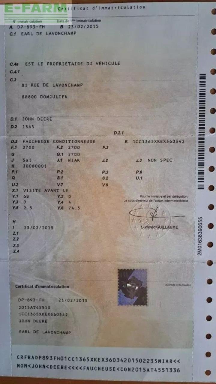 Mähwerk des Typs John Deere 1365, Gebrauchtmaschine in CHAUVONCOURT (Bild 10)