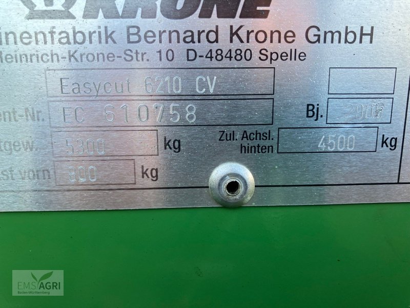 Mähwerk типа Krone EasyCut 6210CV, Gebrauchtmaschine в Vöhringen (Фотография 14)