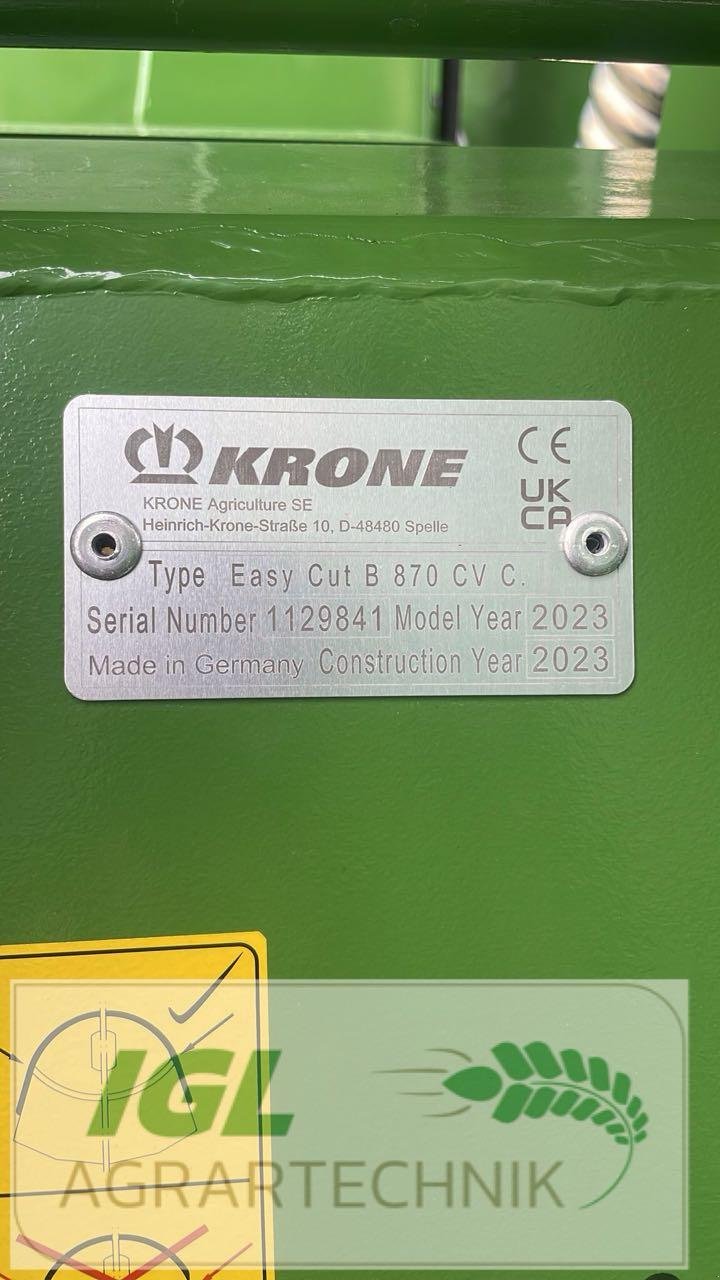 Mähwerk typu Krone EasyCut B 870 CV Collect, Neumaschine w Nabburg (Zdjęcie 8)