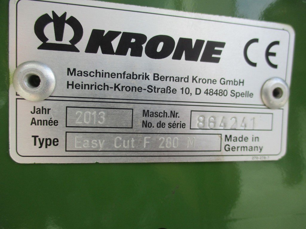 Mähwerk типа Krone F 280 M, Gebrauchtmaschine в Grosswangen (Фотография 8)