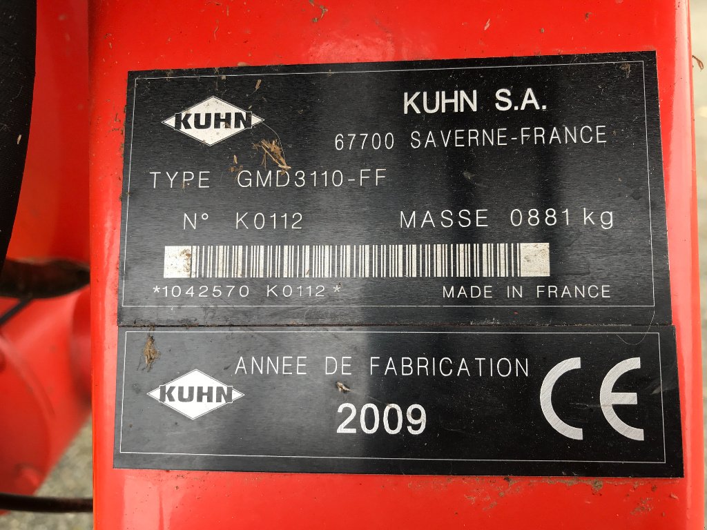 Mähwerk typu Kuhn GMD 3110 FF, Gebrauchtmaschine v UZERCHE (Obrázek 8)
