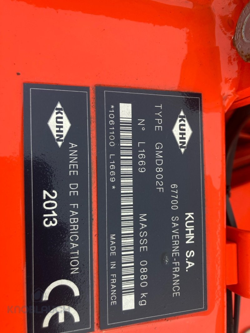 Mähwerk типа Kuhn GMD 802 F, Gebrauchtmaschine в Stockach (Фотография 4)