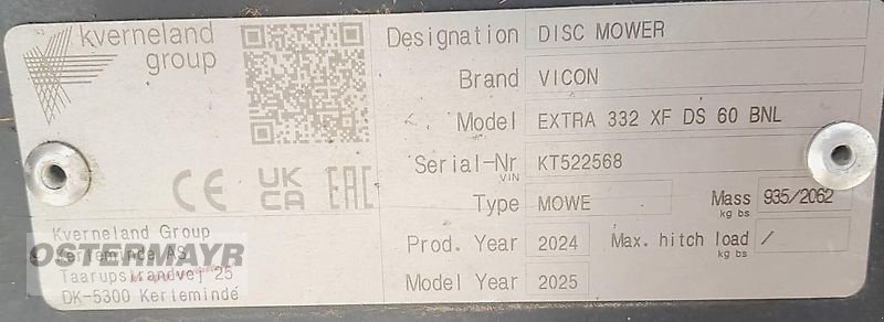 Mähwerk of the type Vicon EXTRA 332 XF DS 60, Vorführmaschine in Rohr (Picture 10)