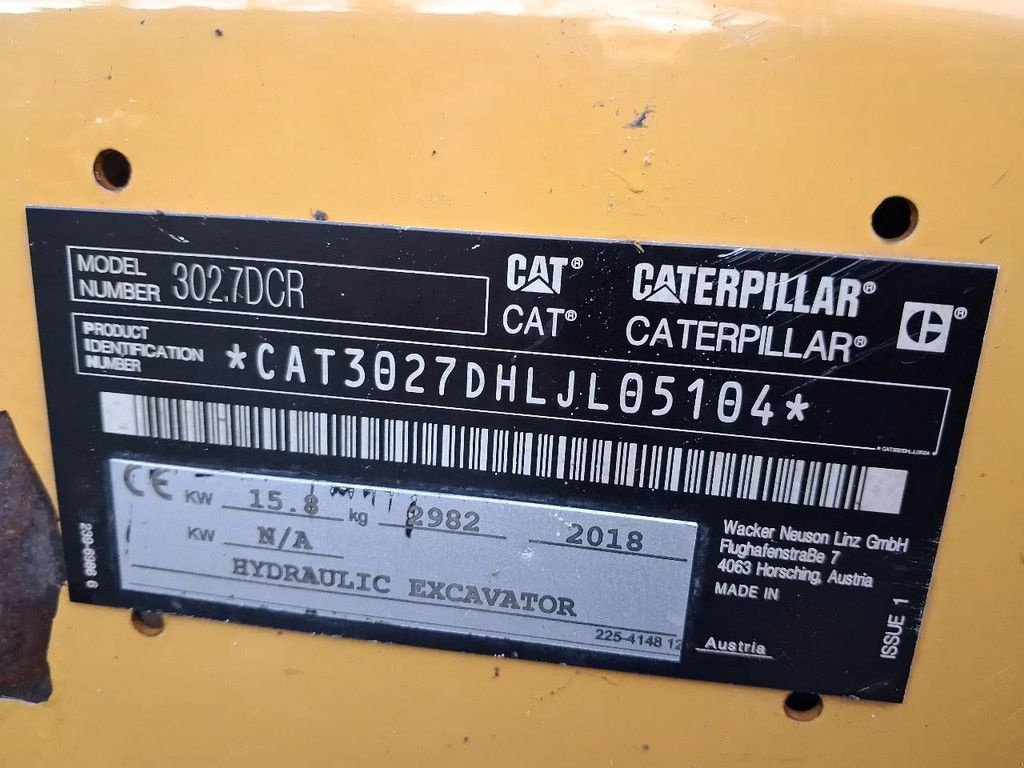 Minibagger типа Caterpillar 302.7D minigraver 3bakjes, Gebrauchtmaschine в Lunteren (Фотография 8)