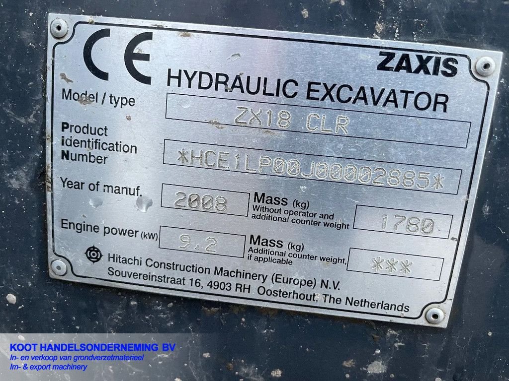 Minibagger tipa Hitachi Zx 18clr Nette machine!, Gebrauchtmaschine u Nieuwerkerk aan den IJssel (Slika 10)