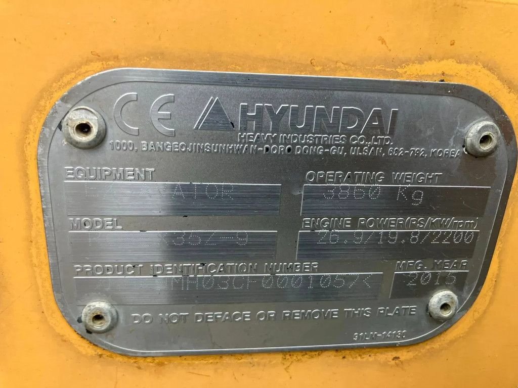Minibagger от тип Hyundai Robex 35-9 Graafmachine Minigraver, Gebrauchtmaschine в Lunteren (Снимка 9)