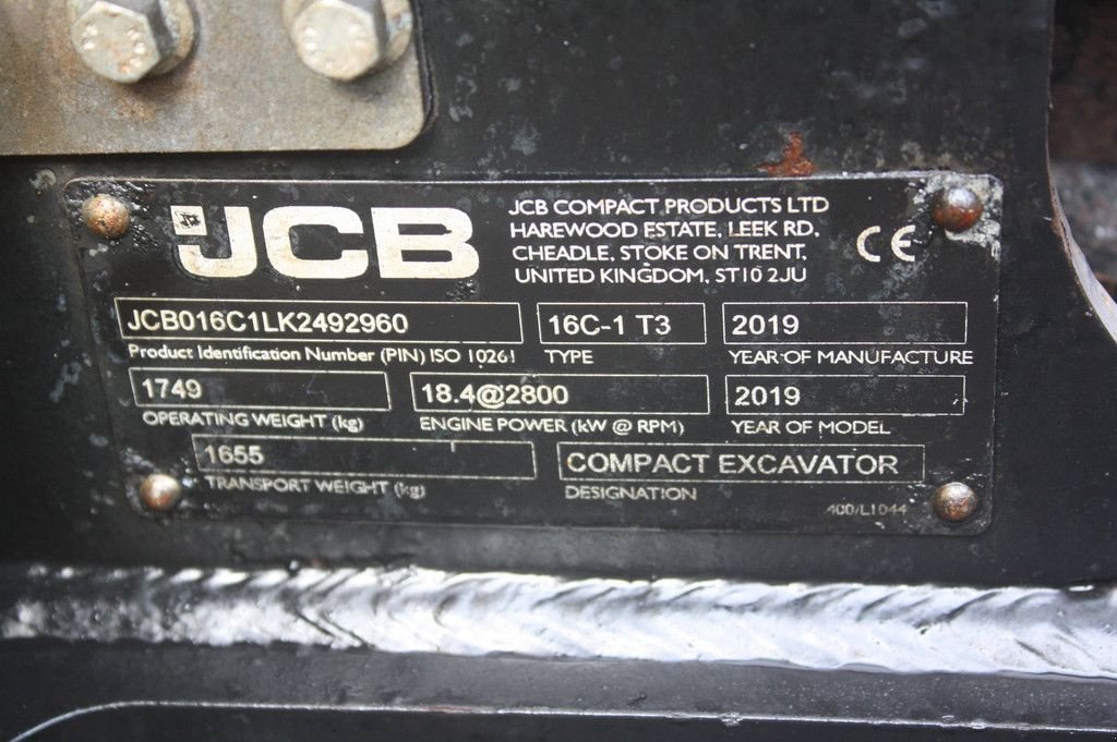 Minibagger del tipo JCB 16C-1 T3, Gebrauchtmaschine en Antwerpen (Imagen 10)