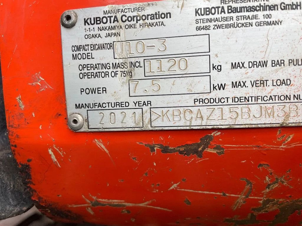 Minibagger van het type Kubota graafmachine U10-3 minigraver 3 cill 2021 met 1030 uur CW, Gebrauchtmaschine in Kwintsheul (Foto 8)