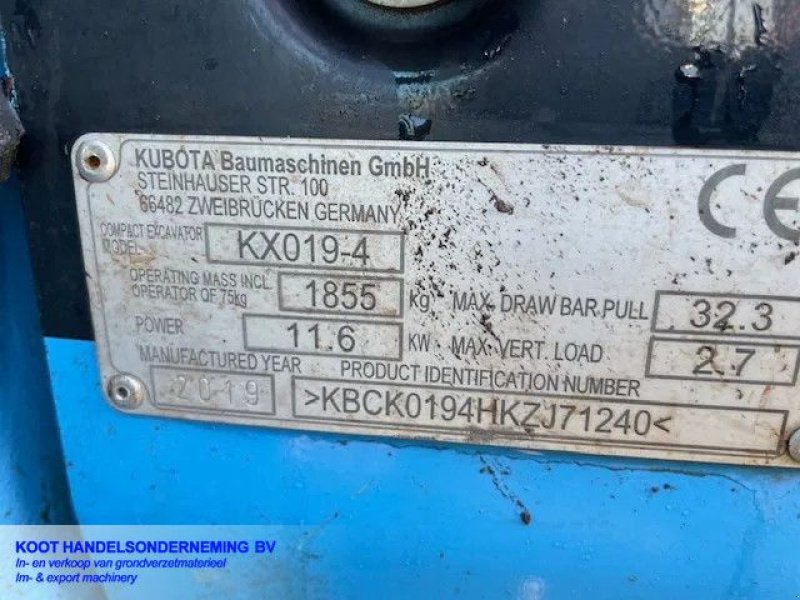 Minibagger typu Kubota Kx 019-4 1535 uur 3 Bakken! (TOP), Gebrauchtmaschine v Nieuwerkerk aan den IJssel (Obrázek 11)