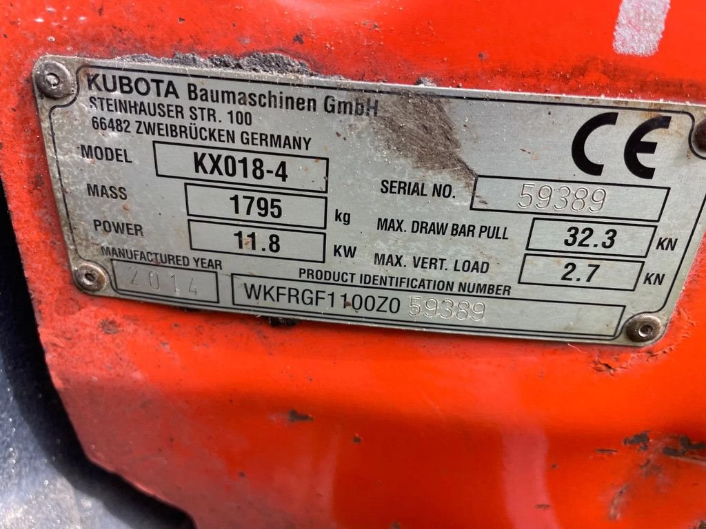 Minibagger типа Kubota KX018-4 graafmachine, Gebrauchtmaschine в Kwintsheul (Фотография 9)