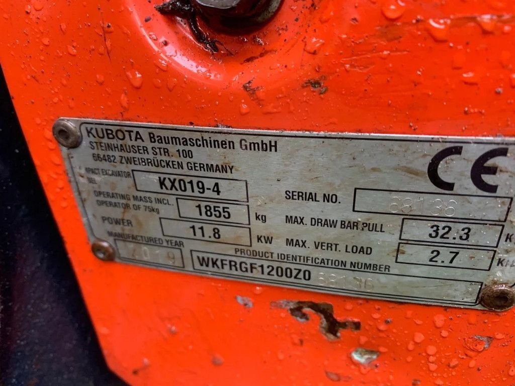 Minibagger des Typs Kubota KX019-4 2019 Hydr snelwissel, Gebrauchtmaschine in Kwintsheul (Bild 11)