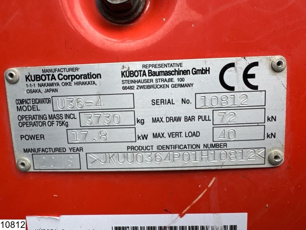 Minibagger от тип Kubota U 36 17,8 kW, 1.794 hours, Gebrauchtmaschine в Ede (Снимка 10)
