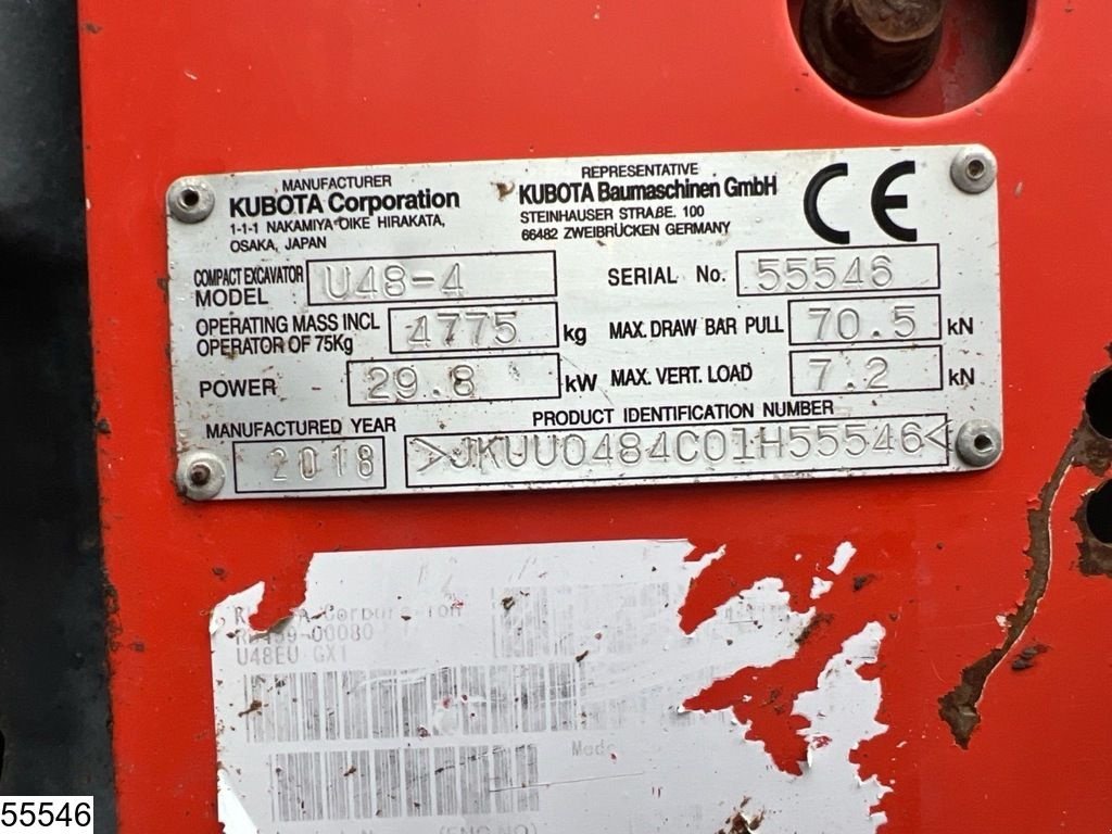 Minibagger a típus Kubota U 48 29,8KW, 1 bucket, 3681h, Gebrauchtmaschine ekkor: Ede (Kép 5)