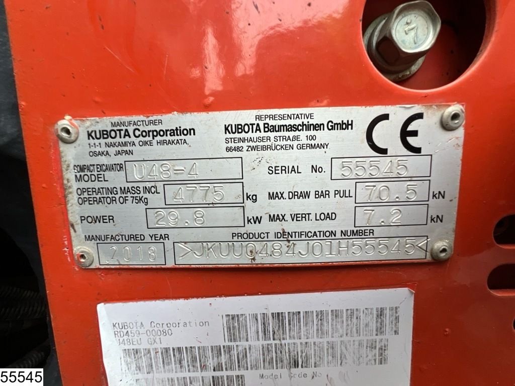 Minibagger tipa Kubota U 48 29.8 KW, 3 buckets, 2.777 operating hours, Gebrauchtmaschine u Ede (Slika 8)