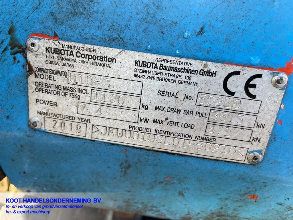 Minibagger типа Kubota U10-3. 3 Bakken!, Gebrauchtmaschine в Nieuwerkerk aan den IJssel (Фотография 10)