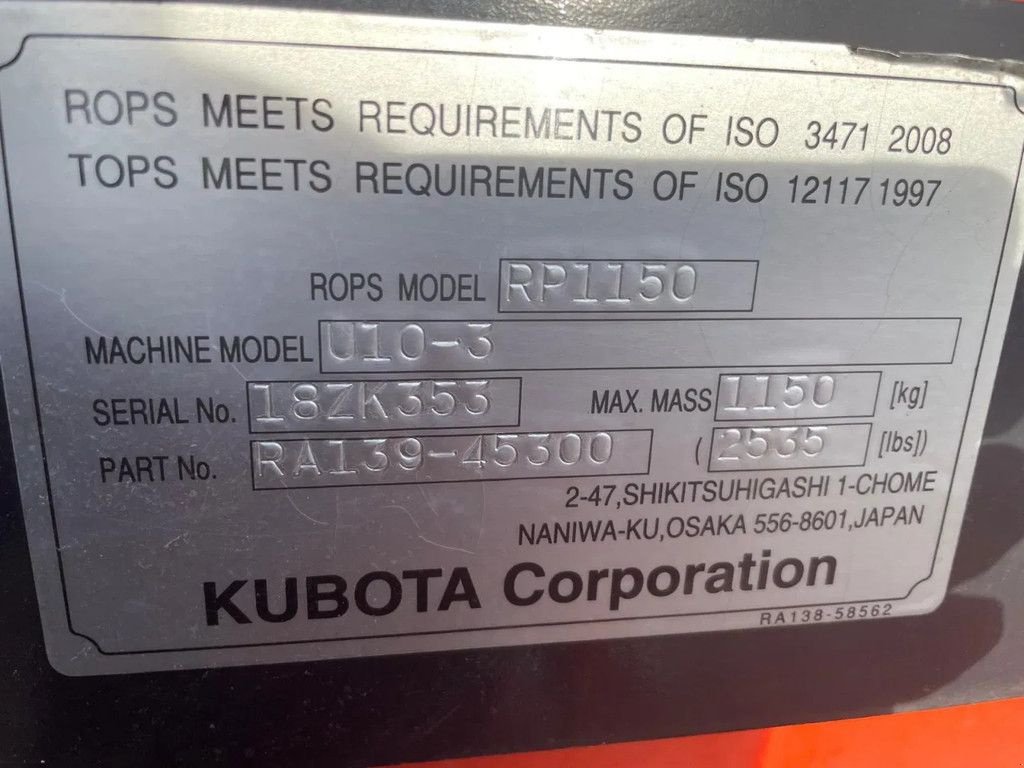 Minibagger Türe ait Kubota U10-3 Minigraver Graafmachine MARGE, Gebrauchtmaschine içinde Lunteren (resim 8)