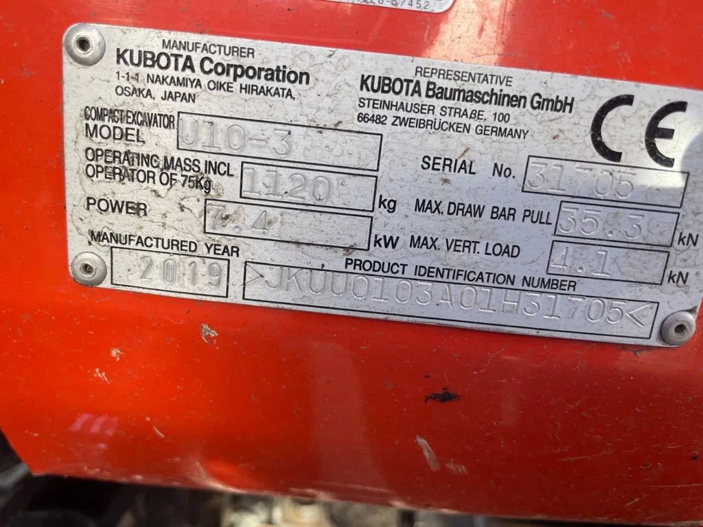 Minibagger Türe ait Kubota U10-3 Minigraver Graafmachine MARGE, Gebrauchtmaschine içinde Lunteren (resim 9)