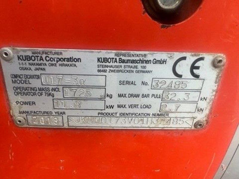 Minibagger des Typs Kubota U17-3, Gebrauchtmaschine in Lunteren (Bild 8)
