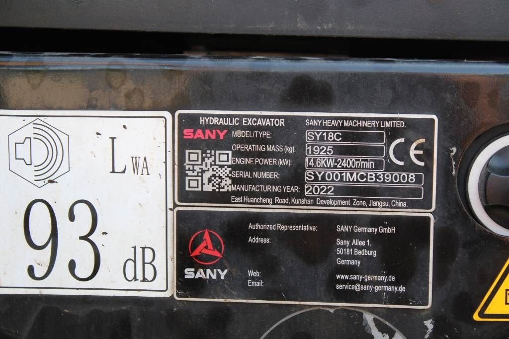 Minibagger Türe ait Sonstige Sany SY 18 C, Gebrauchtmaschine içinde Rucphen (resim 5)