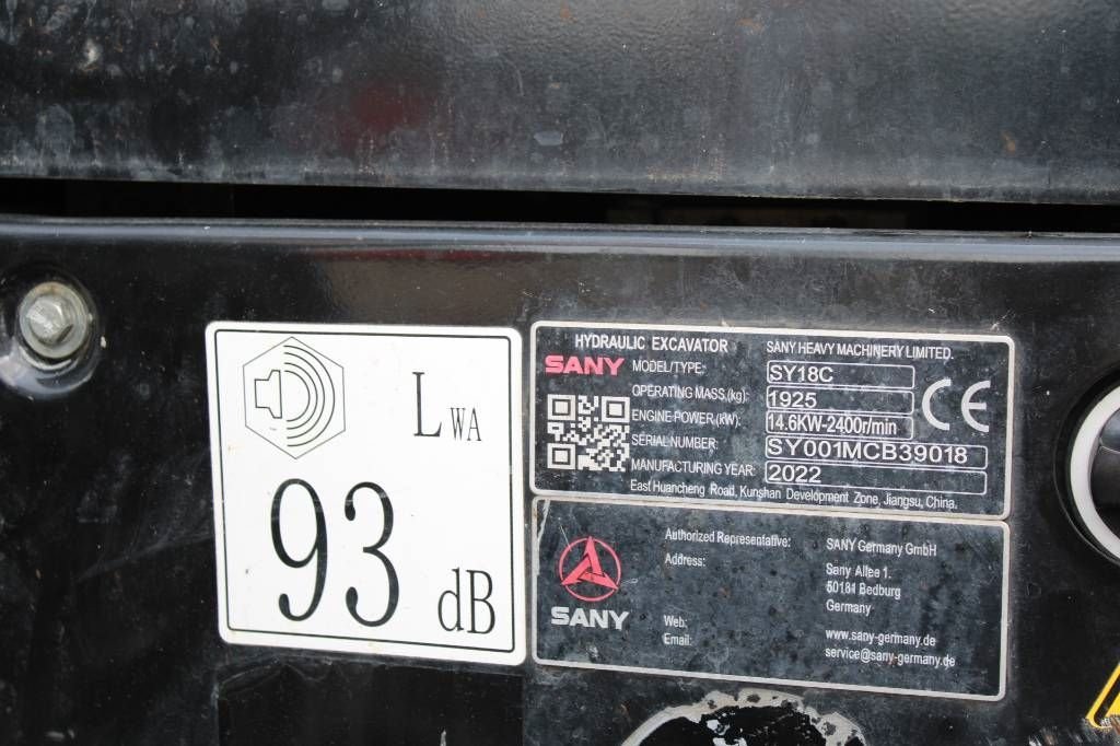 Minibagger Türe ait Sonstige Sany SY 18 C, Gebrauchtmaschine içinde Rucphen (resim 5)