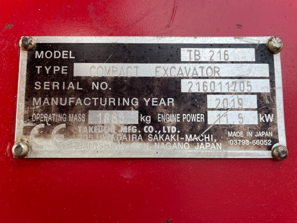 Minibagger of the type Takeuchi TB 216 GERESERVEERD, Gebrauchtmaschine in WIJCHEN (Picture 3)