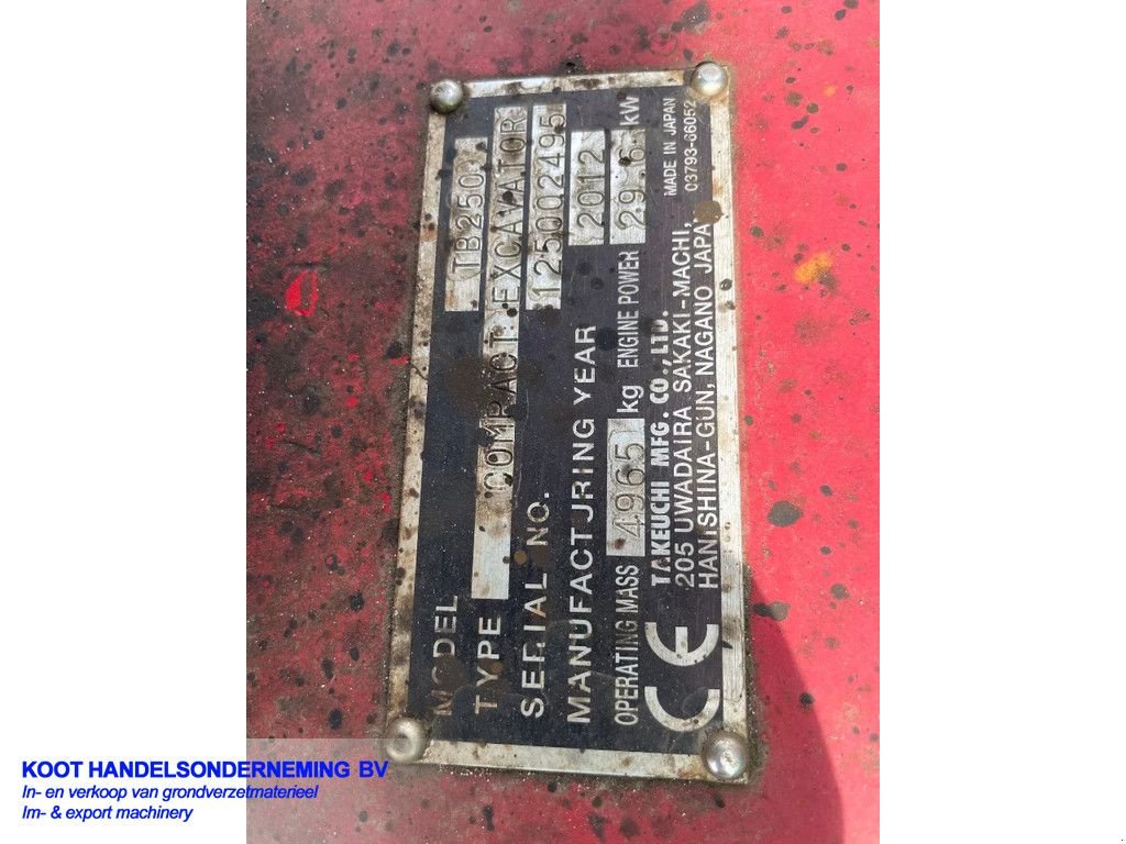 Minibagger του τύπου Takeuchi TB 250 5250 uur+Sorteergrijper, Gebrauchtmaschine σε Nieuwerkerk aan den IJssel (Φωτογραφία 11)