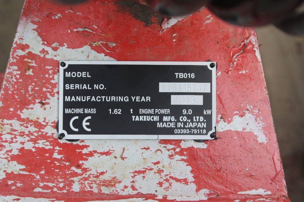Minibagger del tipo Takeuchi TB016, Gebrauchtmaschine en Antwerpen (Imagen 4)