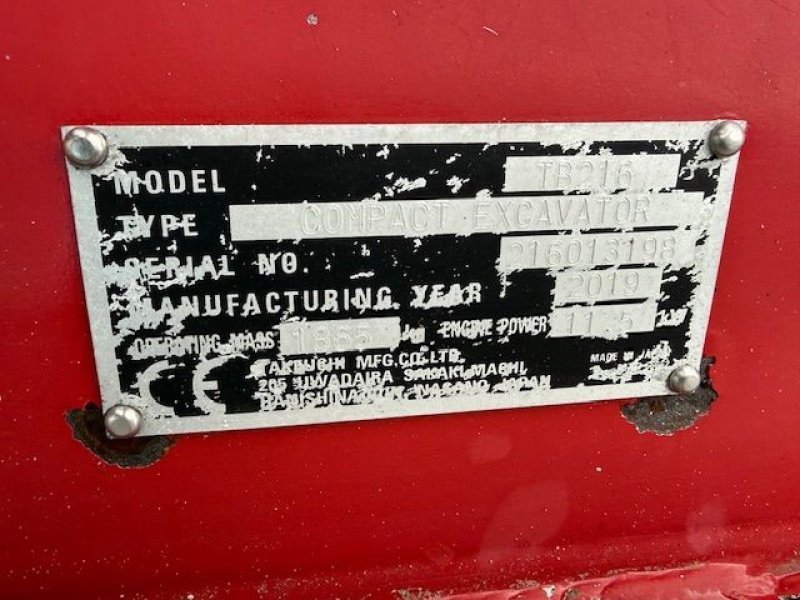 Minibagger a típus Takeuchi TB216, Gebrauchtmaschine ekkor: Cuijk (Kép 10)