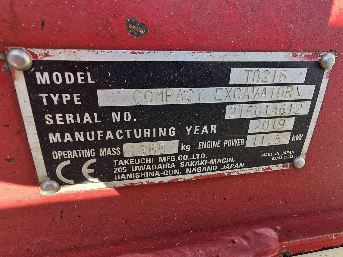 Minibagger Türe ait Takeuchi TB216, Gebrauchtmaschine içinde Gabersdorf (resim 18)