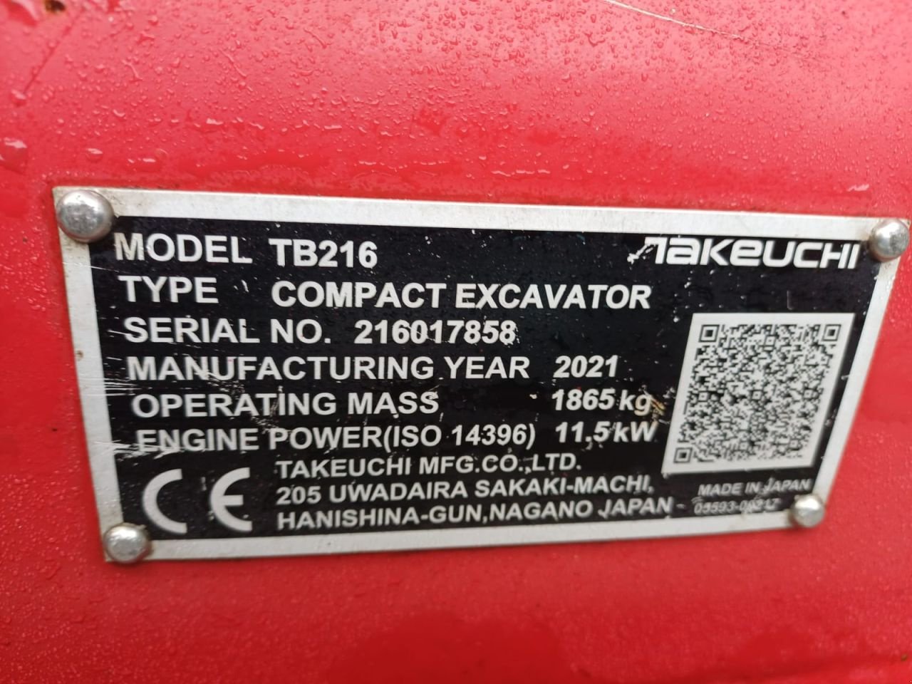 Minibagger типа Takeuchi TB216, Gebrauchtmaschine в Terschuur (Фотография 10)