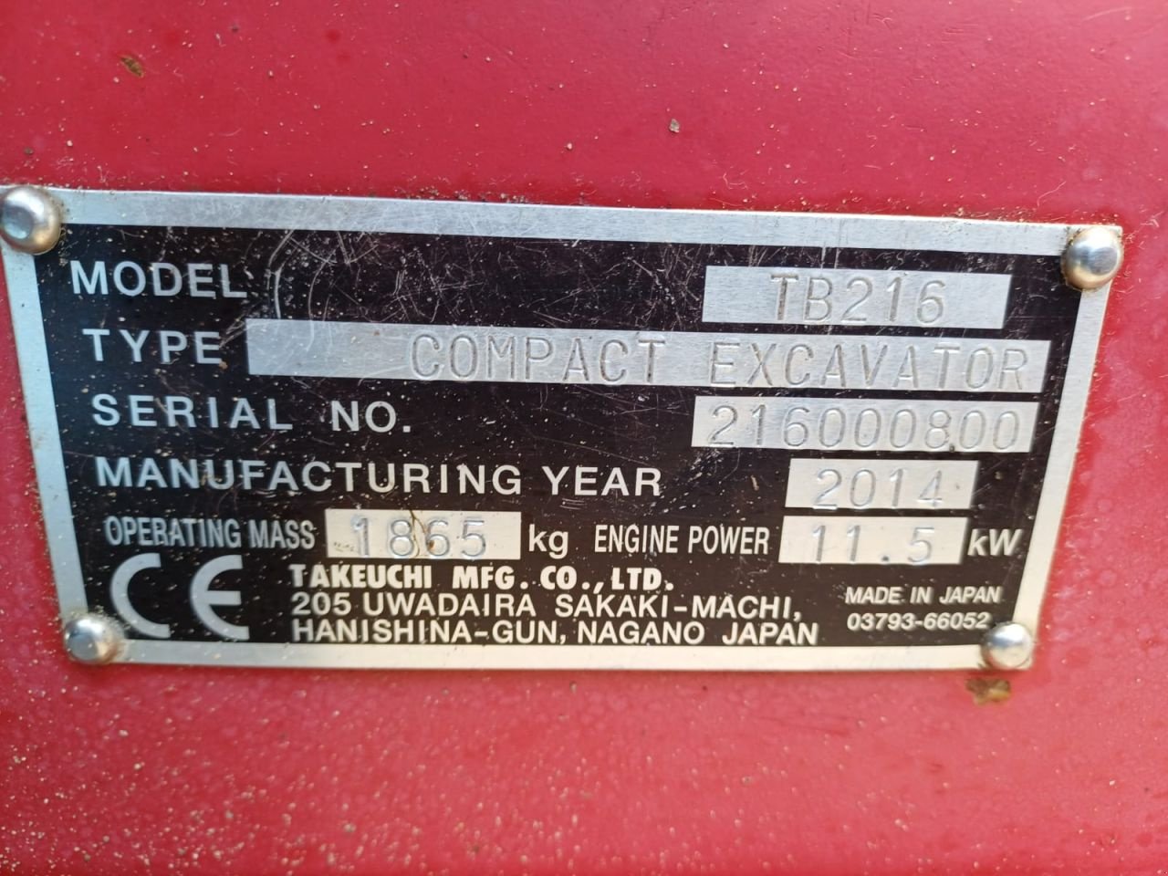 Minibagger типа Takeuchi TB216, Gebrauchtmaschine в Terschuur (Фотография 8)