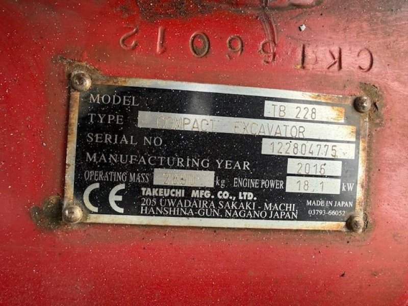 Minibagger des Typs Takeuchi TB228, Gebrauchtmaschine in Cuijk (Bild 8)