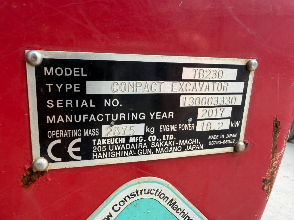 Minibagger Türe ait Takeuchi TB230, Gebrauchtmaschine içinde Venlo (resim 8)