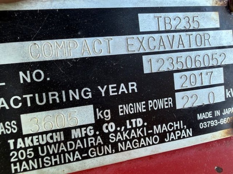 Minibagger za tip Takeuchi TB235, Gebrauchtmaschine u Cuijk (Slika 10)