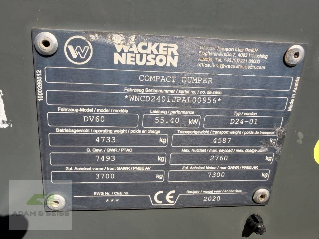 Minidumper типа Wacker Neuson DV60, Gebrauchtmaschine в Neudrossenfeld (Фотография 17)