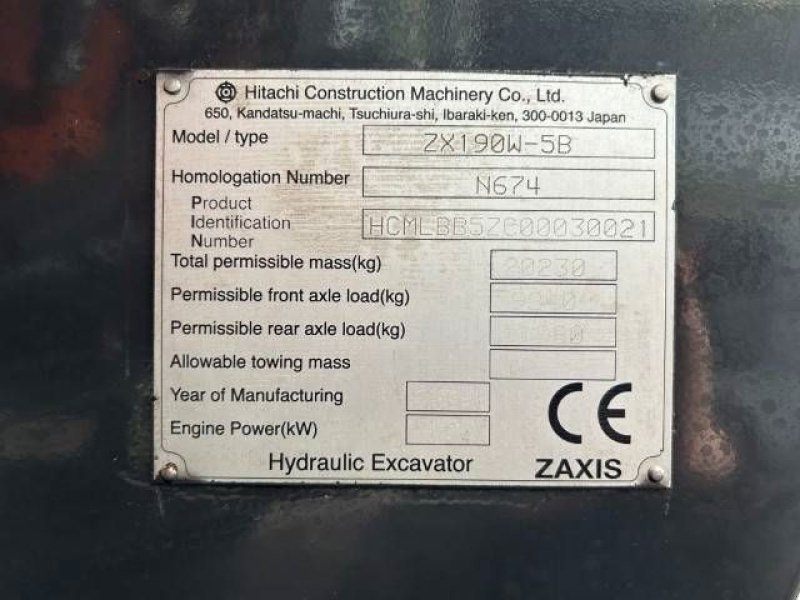 Mobilbagger typu Hitachi ZAXIS 190W-5B, Gebrauchtmaschine v Roosendaal (Obrázek 10)