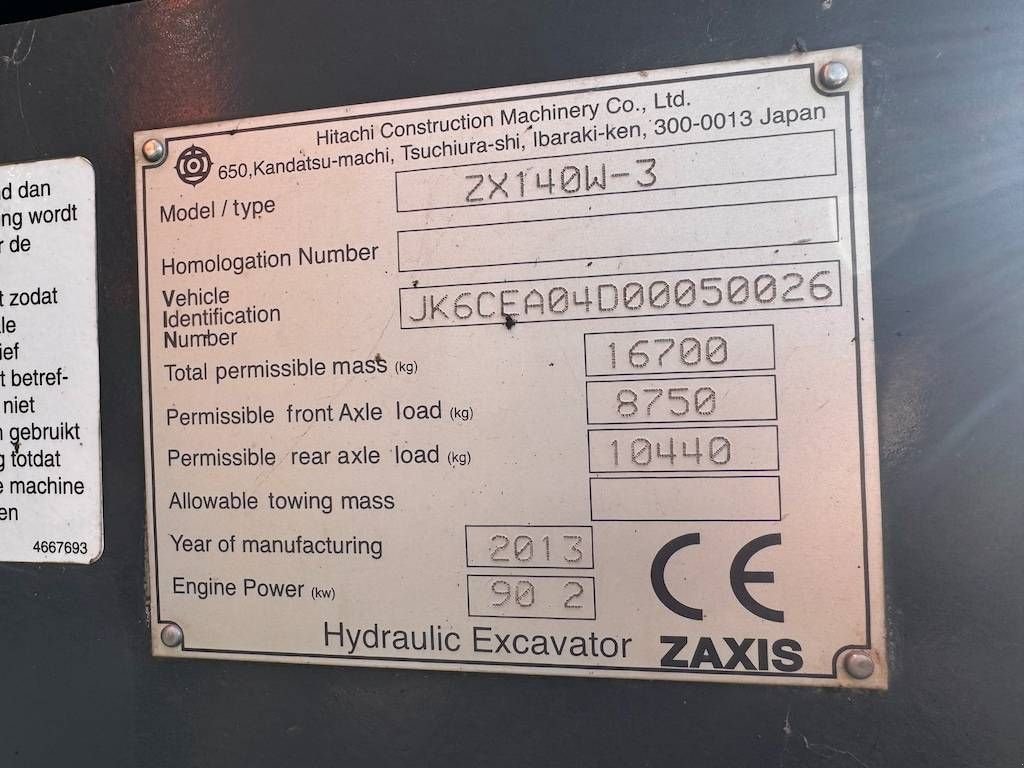 Mobilbagger типа Hitachi ZX 140 W-3, Gebrauchtmaschine в Oud Gastel (Фотография 7)