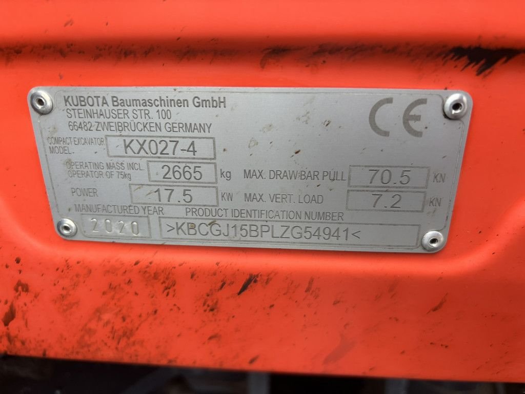 Mobilbagger des Typs Kubota KX 027-4, Gebrauchtmaschine in Heerenveen (Bild 9)