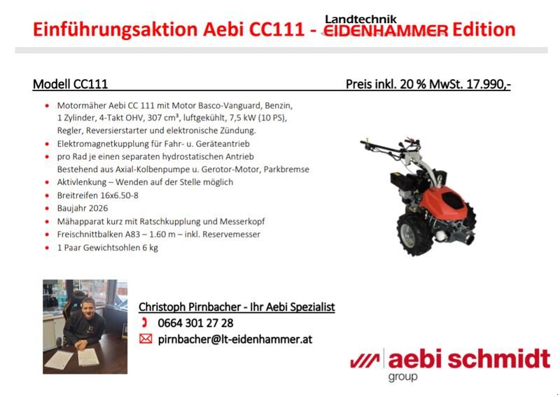 Motormäher van het type Aebi CC 111 Einführungsaktion, Neumaschine in Burgkirchen (Foto 1)