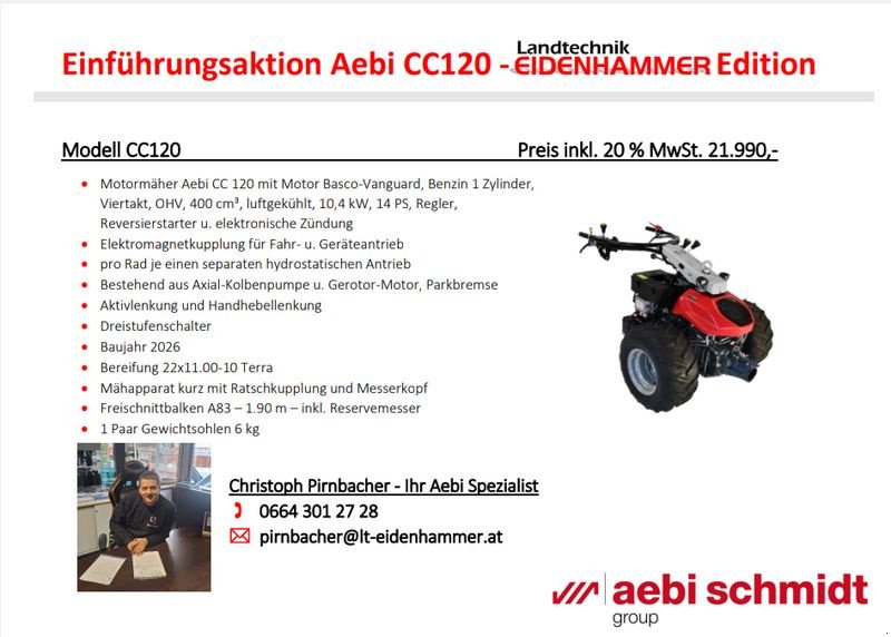 Motormäher van het type Aebi CC 120 Einführungsaktion, Neumaschine in Burgkirchen (Foto 1)