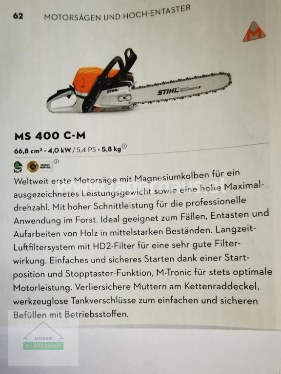 Motorsäge des Typs Stihl MS 400 C, Neumaschine in Göstling (Bild 6)