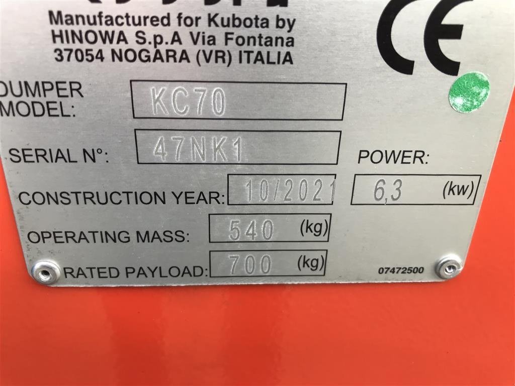 Muldenkipper типа Kubota KC70H-4p bælte dumper, Gebrauchtmaschine в Rønnede (Фотография 8)
