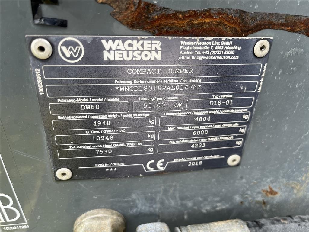 Muldenkipper tipa Wacker Neuson DW60 D18-01 6tons dumper, Gebrauchtmaschine u Rønnede (Slika 14)