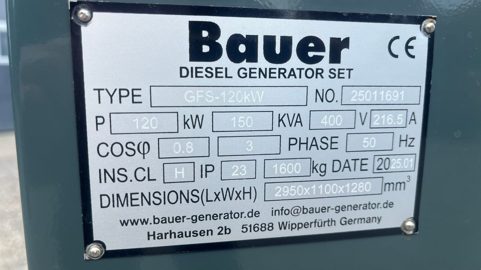 Notstromaggregat typu Bauer GFS-120 ATS, 120 kW/150 kVA Fabriksny generator, Gebrauchtmaschine v Lintrup (Obrázek 3)